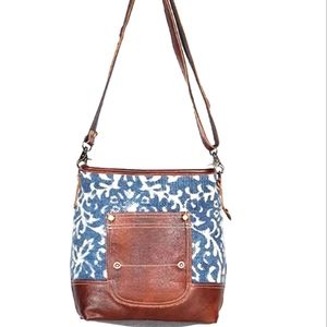 Myra Bags Blue Bliss Canvas, Leather & Rug Shoulder Bag S-1950 NWT